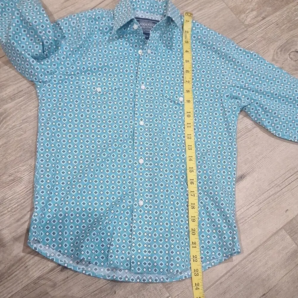 Panhandle Rough Stock Boys Pearl Snap Western Shirt Turquoise Sz.M (10)#1179